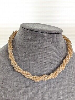 Vintage Champagne Tone Faux Pearl Twisted Torsade Pin Up Classic Retro Necklace